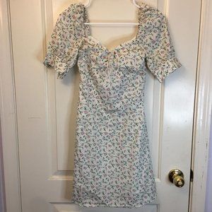 Linjia Shop - Cream Floral Dress with Puffy Sleeves - Size S